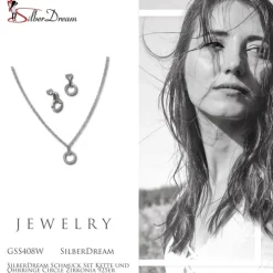 SilberDream Schmuck Set Kette und Ohrringe Circle Zirkonia 925er Silber GSS408W