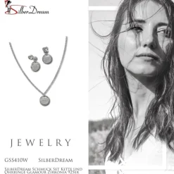 SilberDream Schmuck Set Kette und Ohrringe Glamour Zirkonia 925er Silber GSS410W