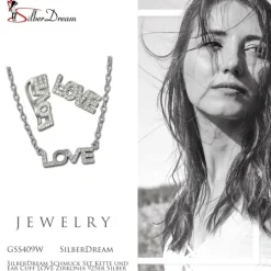 SilberDream Schmuck Set Kette und Ear Cuff LOVE Zirkonia 925er Silber GSS409W