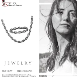 SilberDream Schmuck Set Oval Zirkonia Collier & Armband Damen 925 Silber SDS449W