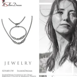 SilberDream Schmuck Set Ovale Zirkonia Collier & Armband Damen 925er SDS4811W