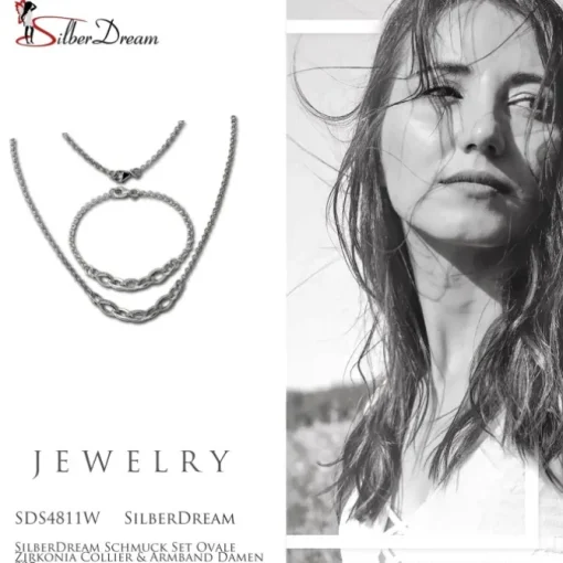 SilberDream Schmuck Set Ovale Zirkonia Collier & Armband Damen 925er SDS4811W