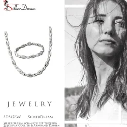 SilberDream Schmuck Set Tropfen Zirkonia Collier & Armband Damen 925er SDS476W