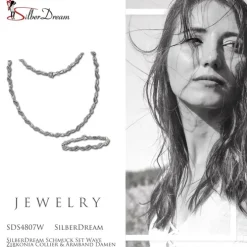 SilberDream Schmuck Set Wave Zirkonia Collier & Armband Damen 925er SDS4807W