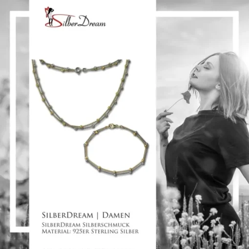 SilberDream Schmuckset Bicolor Kugeln vergoldet Kette + Armband Silber SDS212T