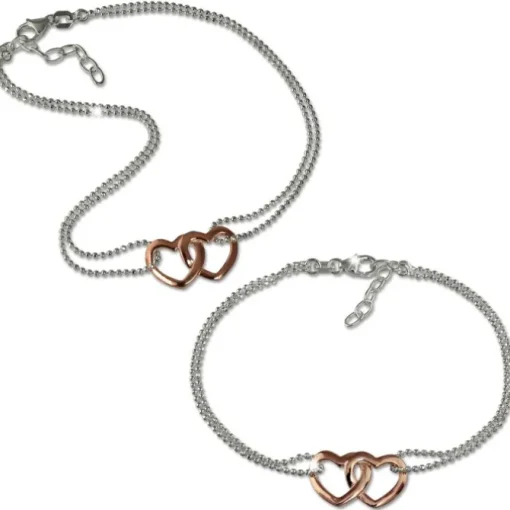 SilberDream Schmuckset Doppelherz Armband & Fußkette rose 925 Silber SDS2200T
