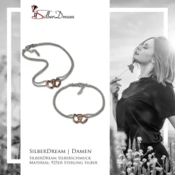 SilberDream Schmuckset Doppelherz Armband & Fußkette rose 925 Silber SDS2200T