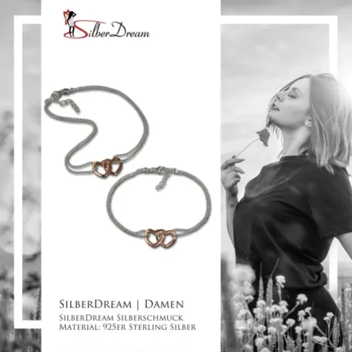 SilberDream Schmuckset Doppelherz Armband & Fußkette rose 925 Silber SDS2200T