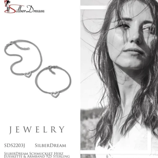 SilberDream Schmuckset Herz Fußkette & Armband 925 Sterling Silber SDS2203J