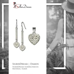 SilberDream Set Herz Anhänger & Ohrringe Zirkonia Silber weiß GSS041