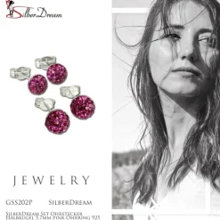 SilberDream Set Ohrstecker Halbkugel 5,7mm pink Ohrring 925 Silber GSS202P