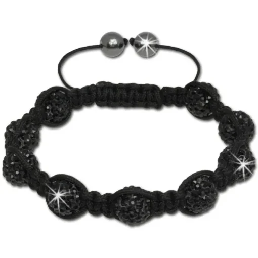 SilberDream Shamballa Armband Zirkonia schwarz 9 Glitzer Kugeln SDA924