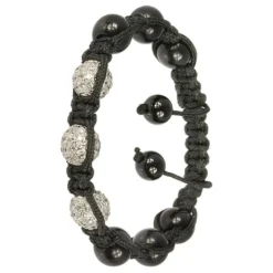 SilberDream Shamballa Armband schwarz mit 3 Kugeln 925 Sterling Silber SDA031
