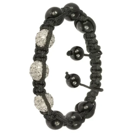 SilberDream Shamballa Armband schwarz mit 3 Kugeln 925 Sterling Silber SDA031