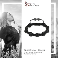 SilberDream Shamballa Armband Zirkonia schwarz 9 Glitzer Kugeln SDA924