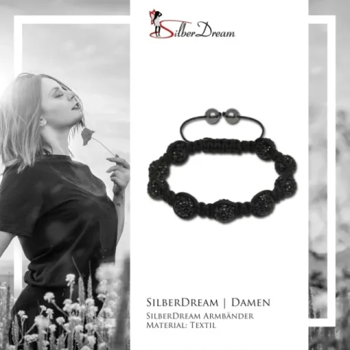 SilberDream Shamballa Armband Zirkonia schwarz 9 Glitzer Kugeln SDA924