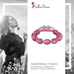 SilberDream Shamballa Armband Totenkopf Zirkonia rosa SDA920