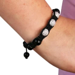 SilberDream Shamballa Armband schwarz mit 3 Kugeln 925 Sterling Silber SDA031