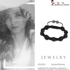 SilberDream Shamballa Armband Zirkonia schwarz 9 Glitzer Kugeln SDA924