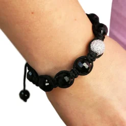 SilberDream Shamballa Armband schwarz 925 Sterling Silber Kugel SDA032