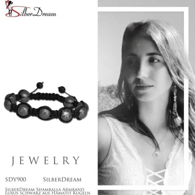 SilberDream Shamballa Armband Luxus schwarz aus Hämatit Kugeln SDY900
