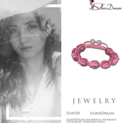SilberDream Shamballa Armband Totenkopf Zirkonia rosa SDA920
