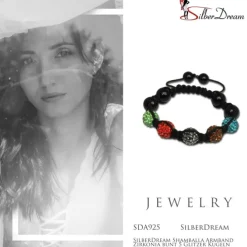 SilberDream Shamballa Armband Zirkonia bunt 5 Glitzer Kugeln SDA925