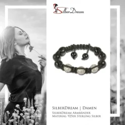 SilberDream Shamballa Armband schwarz mit 3 Kugeln 925 Sterling Silber SDA031