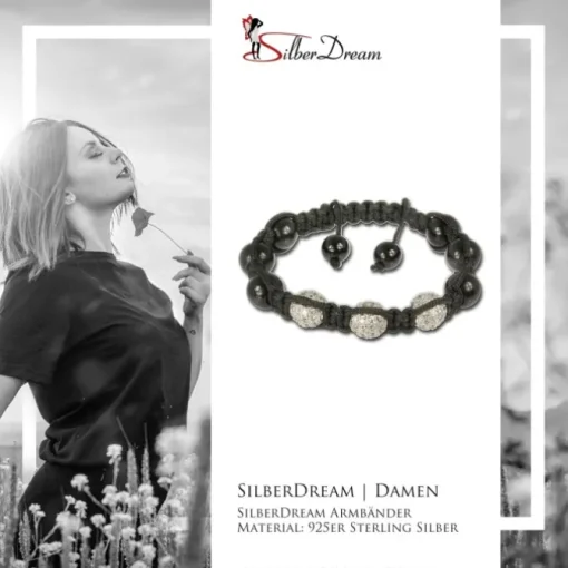 SilberDream Shamballa Armband schwarz mit 3 Kugeln 925 Sterling Silber SDA031