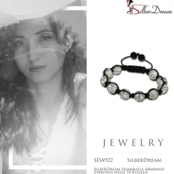 SilberDream Shamballa Armband Zirkonia weiß 10 Kugeln SDA922