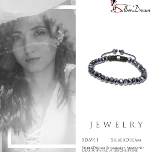 SilberDream Shamballa Armband Glas schwarz 34 geschliffene Kugeln SDA911