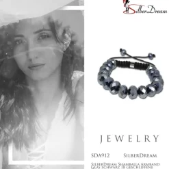 SilberDream Shamballa Armband Glas schwarz 18 geschliffene Kugeln SDA912