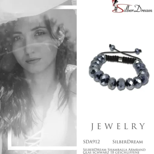 SilberDream Shamballa Armband Glas schwarz 18 geschliffene Kugeln SDA912
