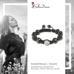 SilberDream Shamballa Armband schwarz 925 Sterling Silber Kugel SDA032