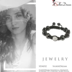 SilberDream Shamballa Armband schwarz 925 Sterling Silber Kugel SDA032