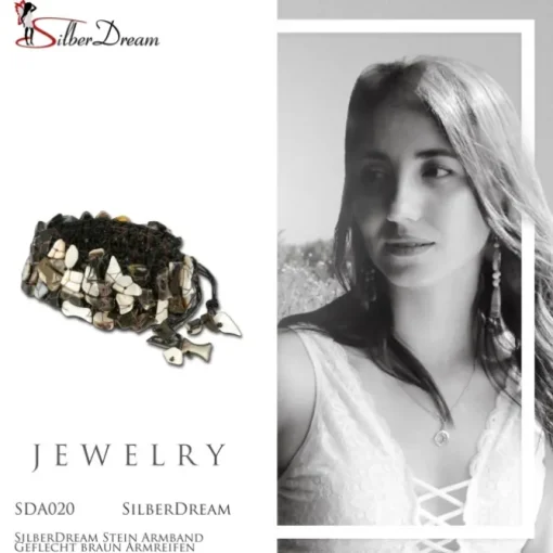 SilberDream Stein Armband Geflecht braun Armreifen SDA020