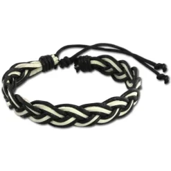SilberDream Unisex Lederarmband schwarz/weiß Knotenverschluß Armband LAP533S
