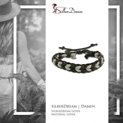 SilberDream Unisex Lederarmband braun/weiß Knotenverschluß Armband LAP524B