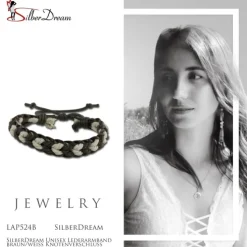 SilberDream Unisex Lederarmband braun/weiß Knotenverschluß Armband LAP524B