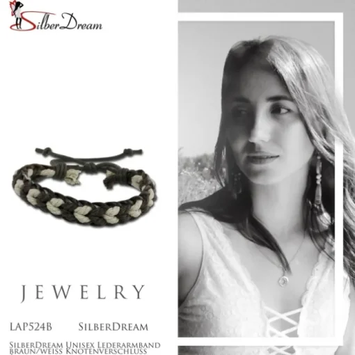 SilberDream Unisex Lederarmband braun/weiß Knotenverschluß Armband LAP524B
