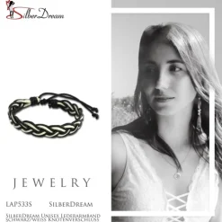 SilberDream Unisex Lederarmband schwarz/weiß Knotenverschluß Armband LAP533S