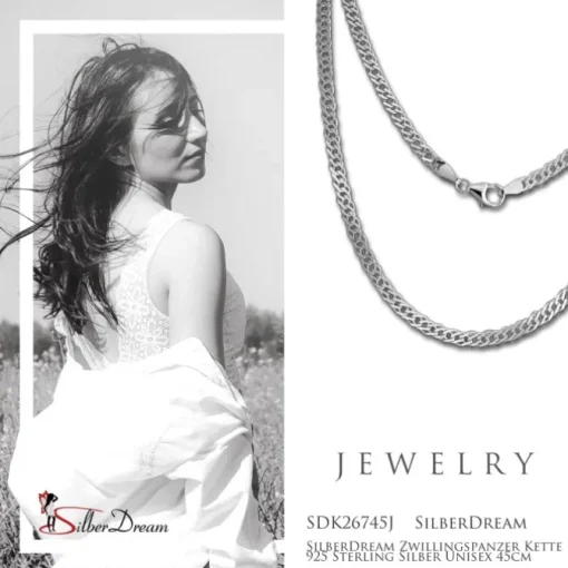 SilberDream Zwillingspanzer Kette 925 Sterling Silber Unisex 45cm SDK26745J