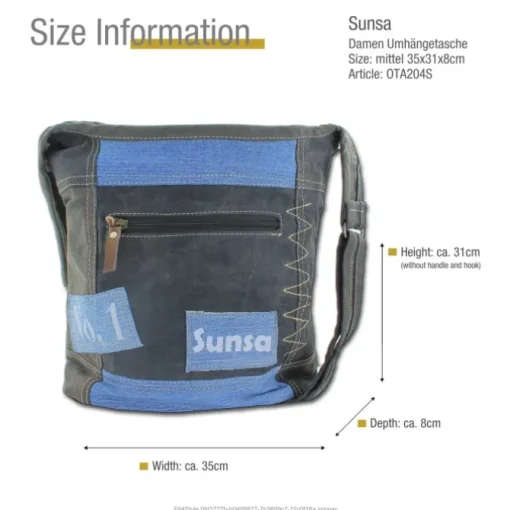 Sunsa Damen Canvas Jeans blau Hobo schwarz OTA204S