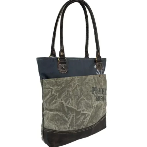 Sunsa Shopper Canvas Leder grau blau OTA501F