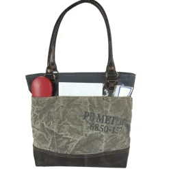 Sunsa Shopper Canvas Leder grau blau OTA501F