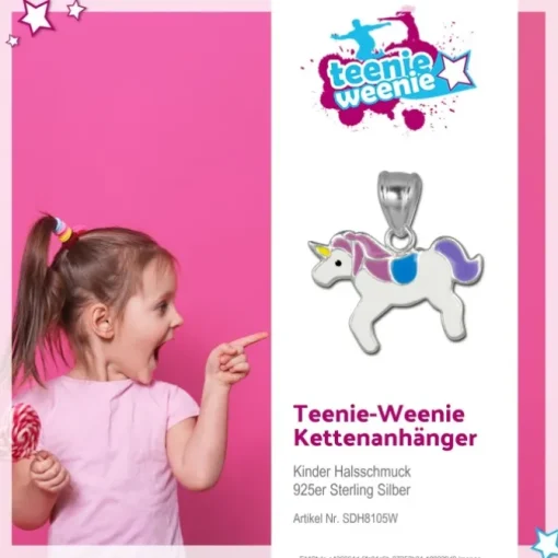 Teenie-Weenie Kettenanhänger Einhorn lila/weiß für Kinder 925er Silber SDH8105W
