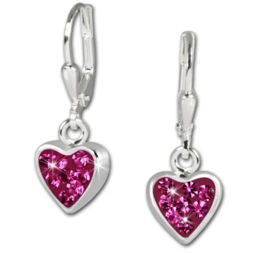 Teenie-Weenie Kinder Ohrhänger Herzchen Zirkonia pink 925er Ohrring SDO016P