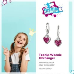 Teenie-Weenie Kinder Ohrhänger Herzchen Zirkonia pink 925er Ohrring SDO016P