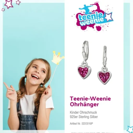Teenie-Weenie Kinder Ohrhänger Herzchen Zirkonia pink 925er Ohrring SDO016P