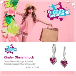 Teenie-Weenie Kinder Ohrhänger Herzchen Zirkonia pink 925er Ohrring SDO016P